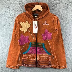 New BOHO Hoodie Sweat JACKET Floral Hippie size S
